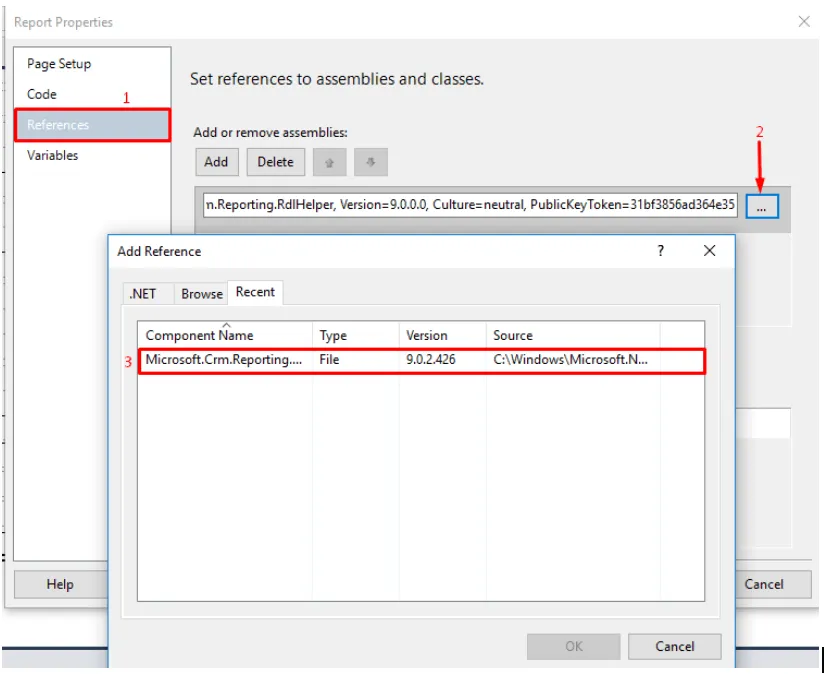 Set refrences to assemblies and classes