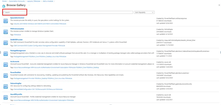 Search for the module to add
