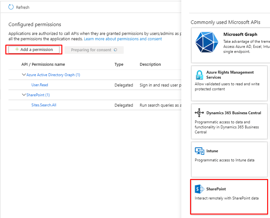 Add a permission button then click on sharepoint button