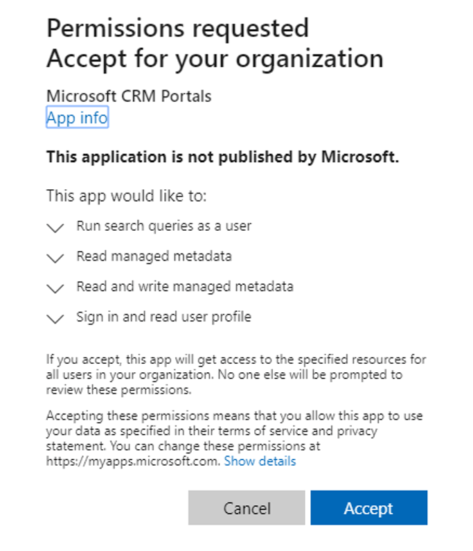 Add the required SharePoint permissions