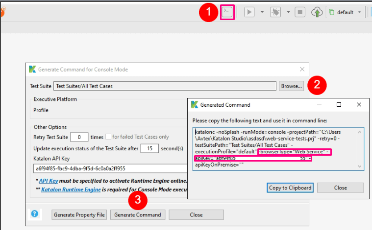 Generate Command in Katalon Studio Tool