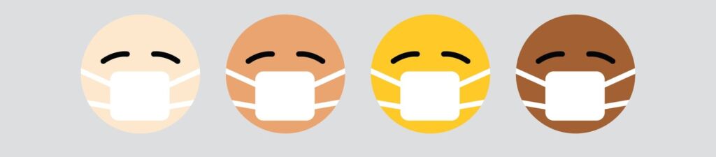 4 emoji in different colour with mask